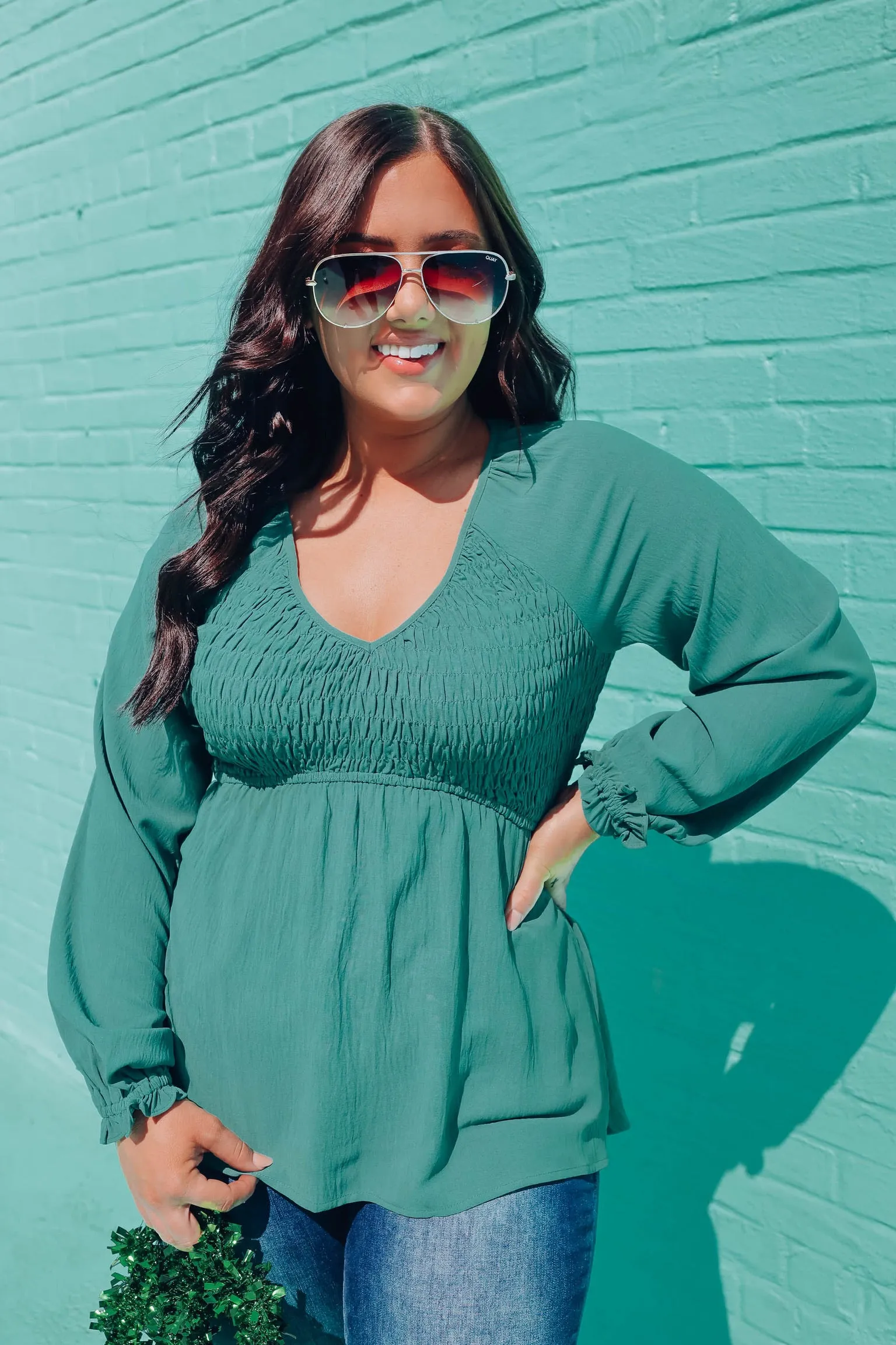Oakley Shirred Blouse - Jade