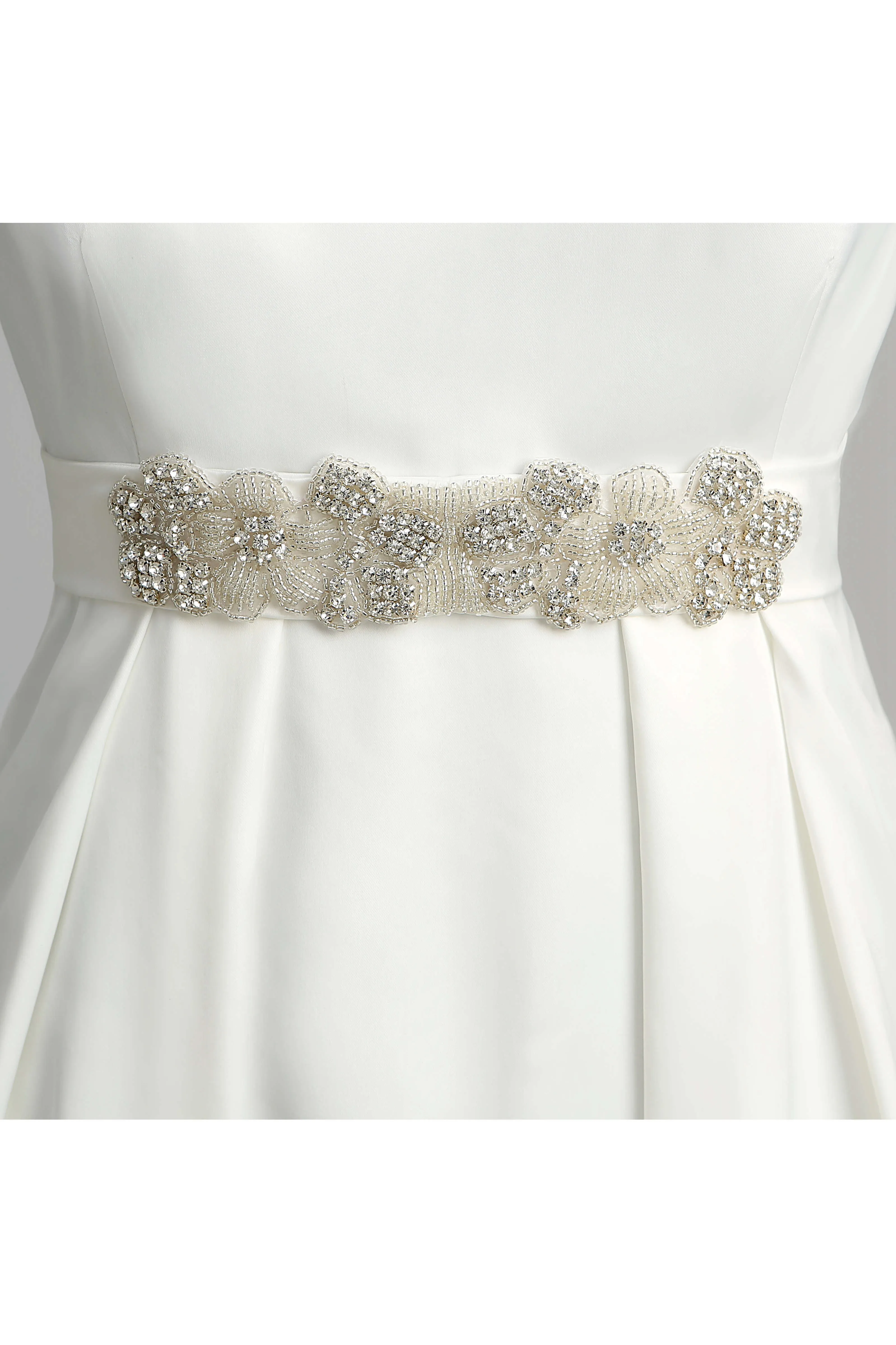 Off-the-shoulder Short Sleeve Empire Beading Pleats Wedding Dress-715558