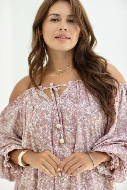 Ouvea Blouse - Dusty Pink Iris Print
