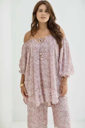 Ouvea Blouse - Dusty Pink Iris Print