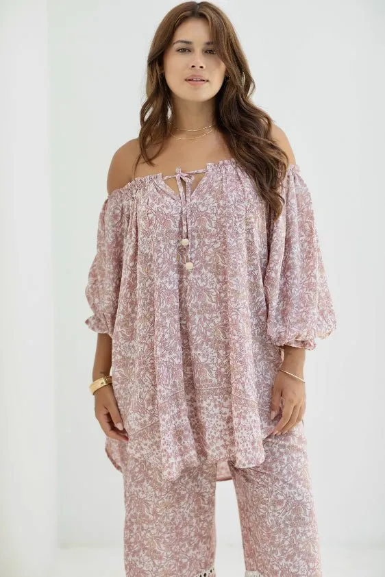 Ouvea Blouse - Dusty Pink Iris Print