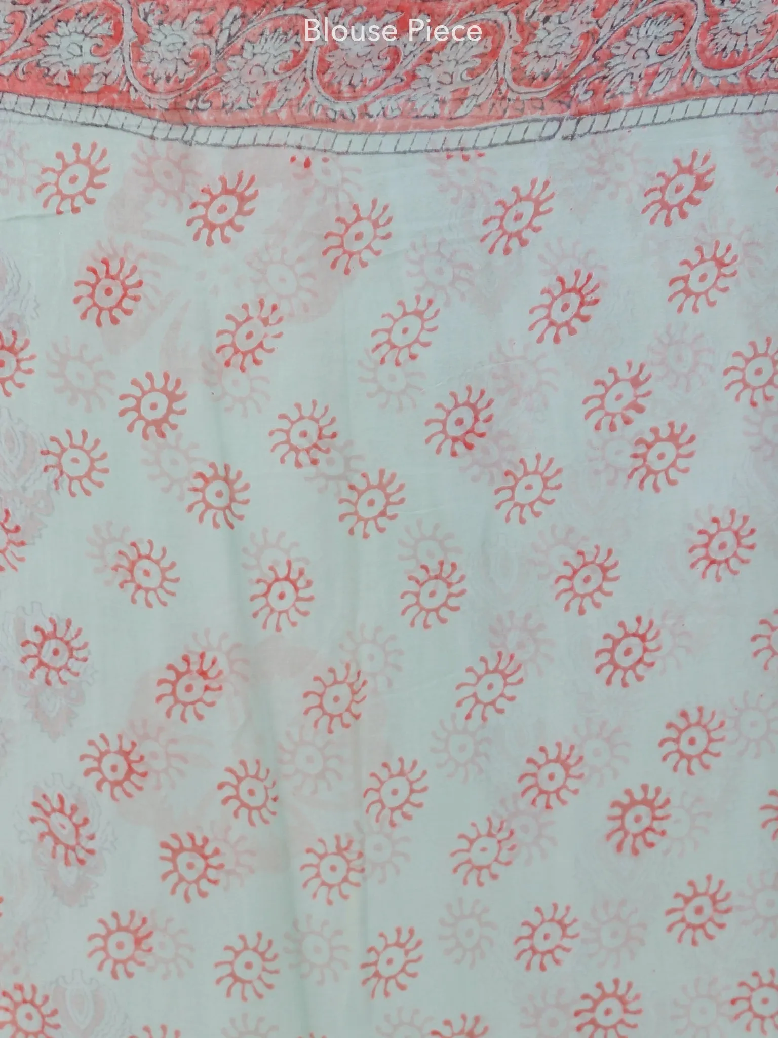 Pastel Green Coral Hand Block Printed Chiffon Saree with Zari Border - S031703958