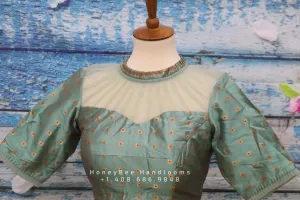 Pattern blouse | Indian Saree blouse | Indian designer blouse | designer blouse | ikkat saree blouse | torquoise blouse | HoneyBee Handlooms