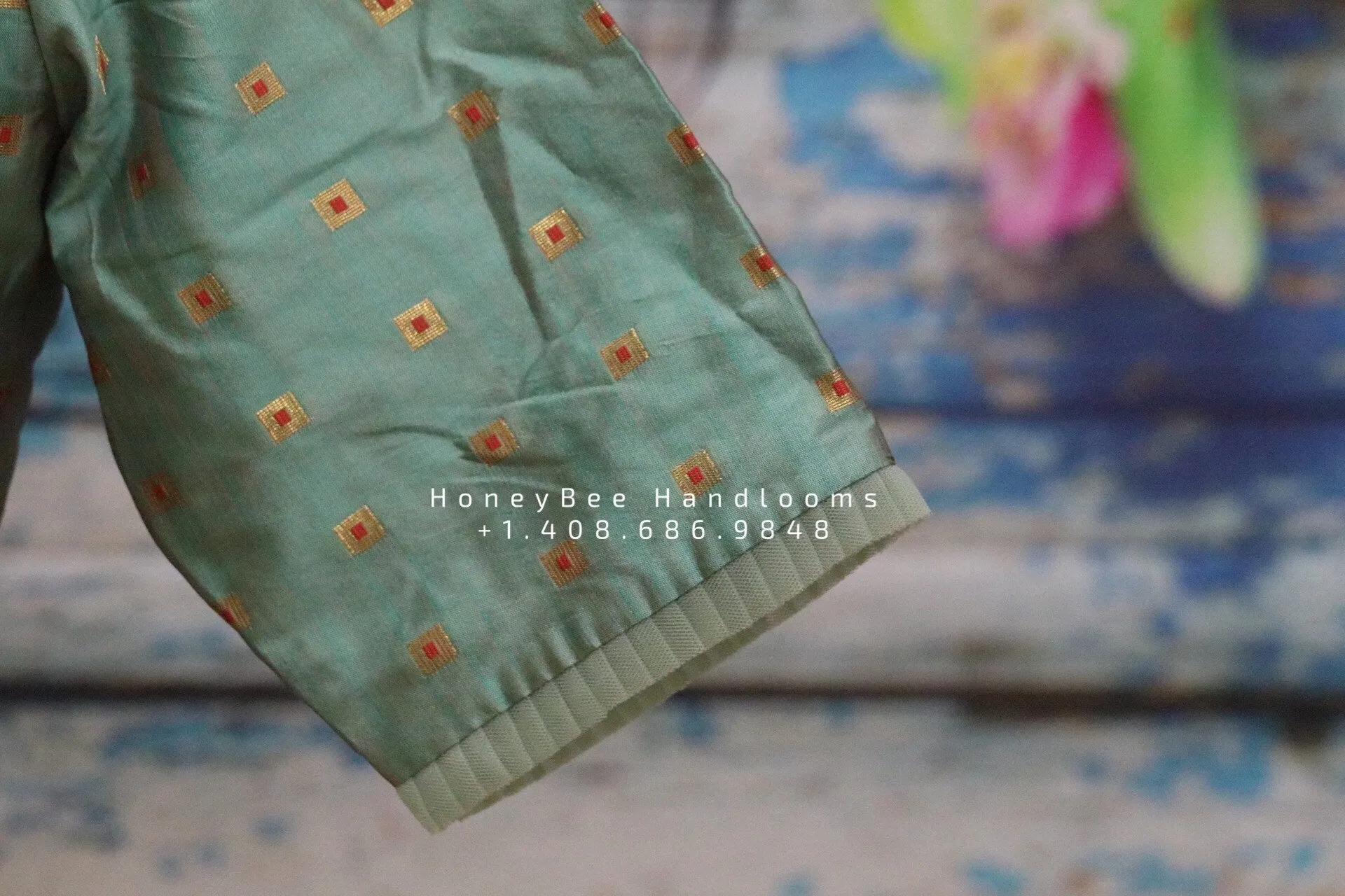 Pattern blouse | Indian Saree blouse | Indian designer blouse | designer blouse | ikkat saree blouse | torquoise blouse | HoneyBee Handlooms