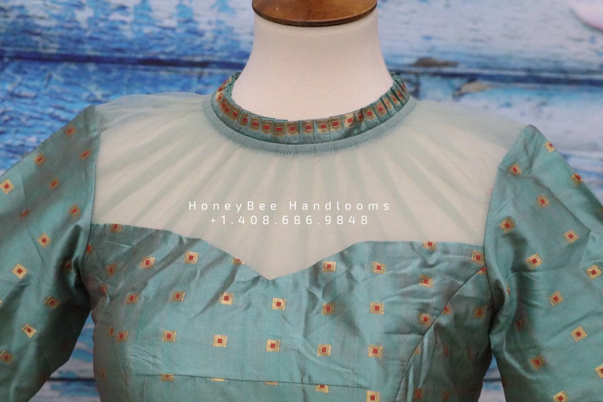 Pattern blouse | Indian Saree blouse | Indian designer blouse | designer blouse | ikkat saree blouse | torquoise blouse | HoneyBee Handlooms