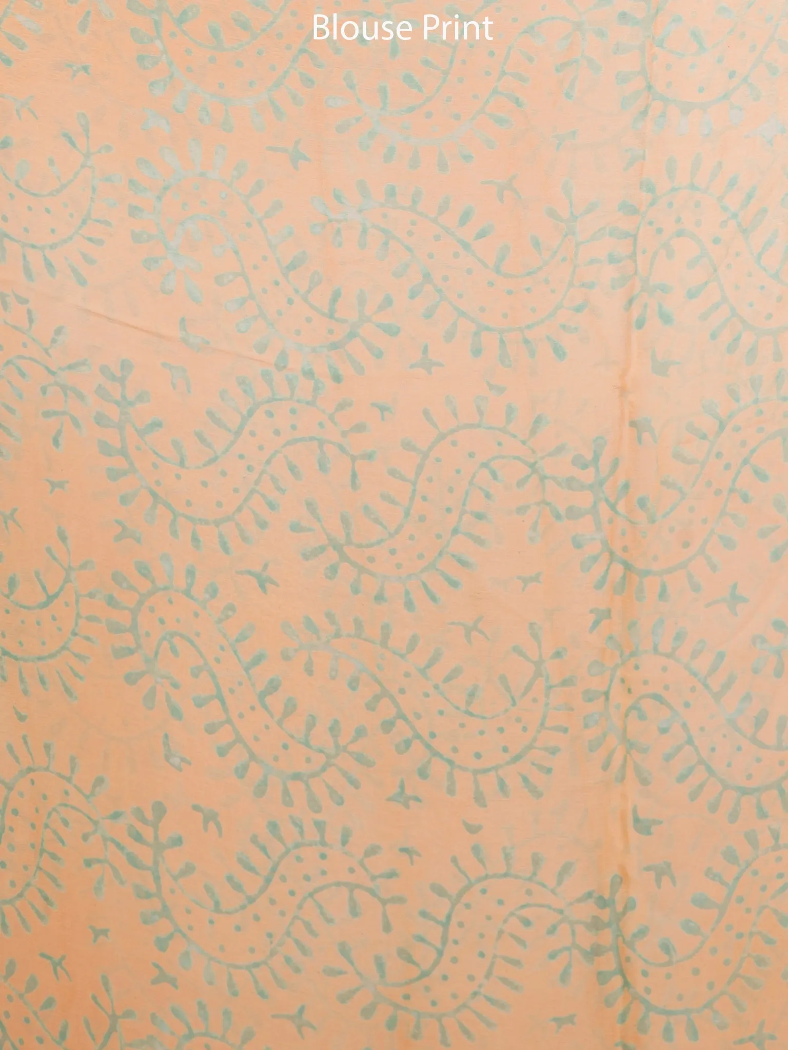 Peach Green Hand Block Printed Chiffon Saree with Zari Border - S031703276