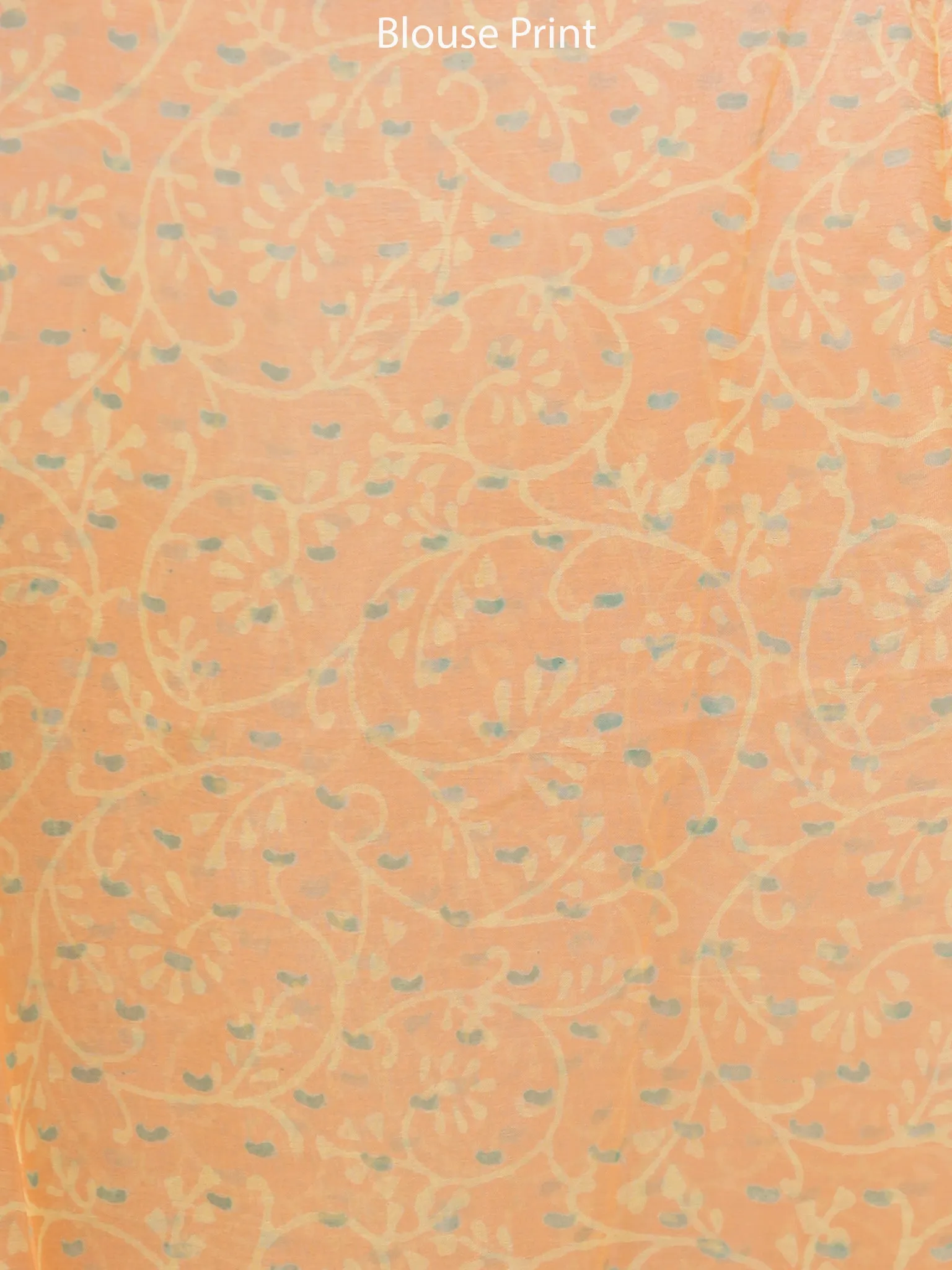 Peach Yellow Green Hand Block Printed Chiffon Saree with Zari Border - S031703278