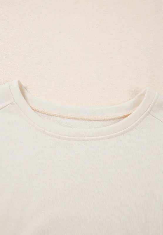Pearl Detail Round Neck Half Sleeve Blouse