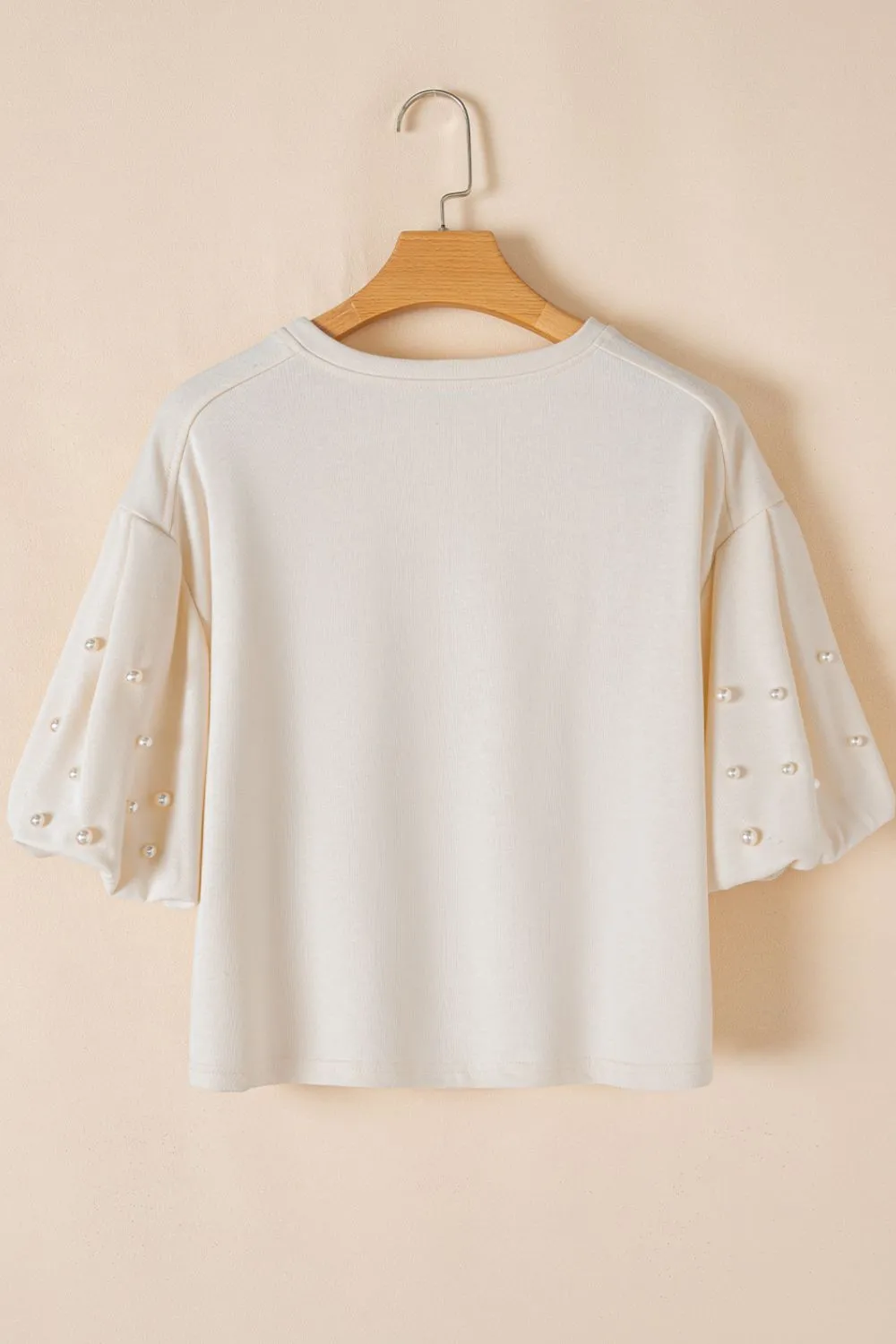 Pearl Detail Round Neck Half Sleeve Blouse