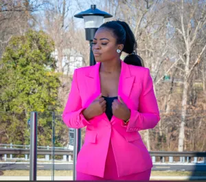 Pink Fitted Button blazer and High Wasted Wide Leg Pant Set