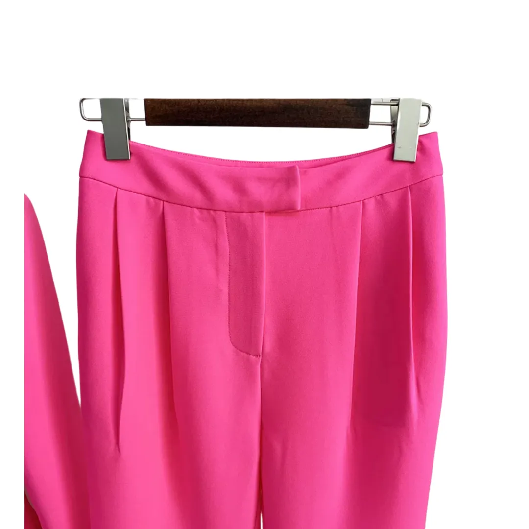 Pink Fitted Button blazer and High Wasted Wide Leg Pant Set