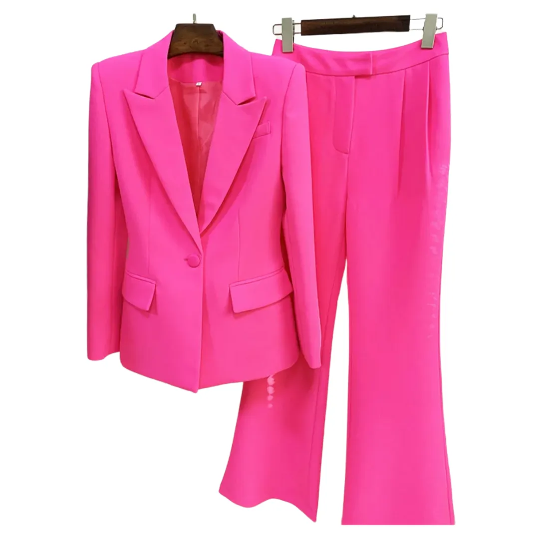 Pink Fitted Button blazer and High Wasted Wide Leg Pant Set