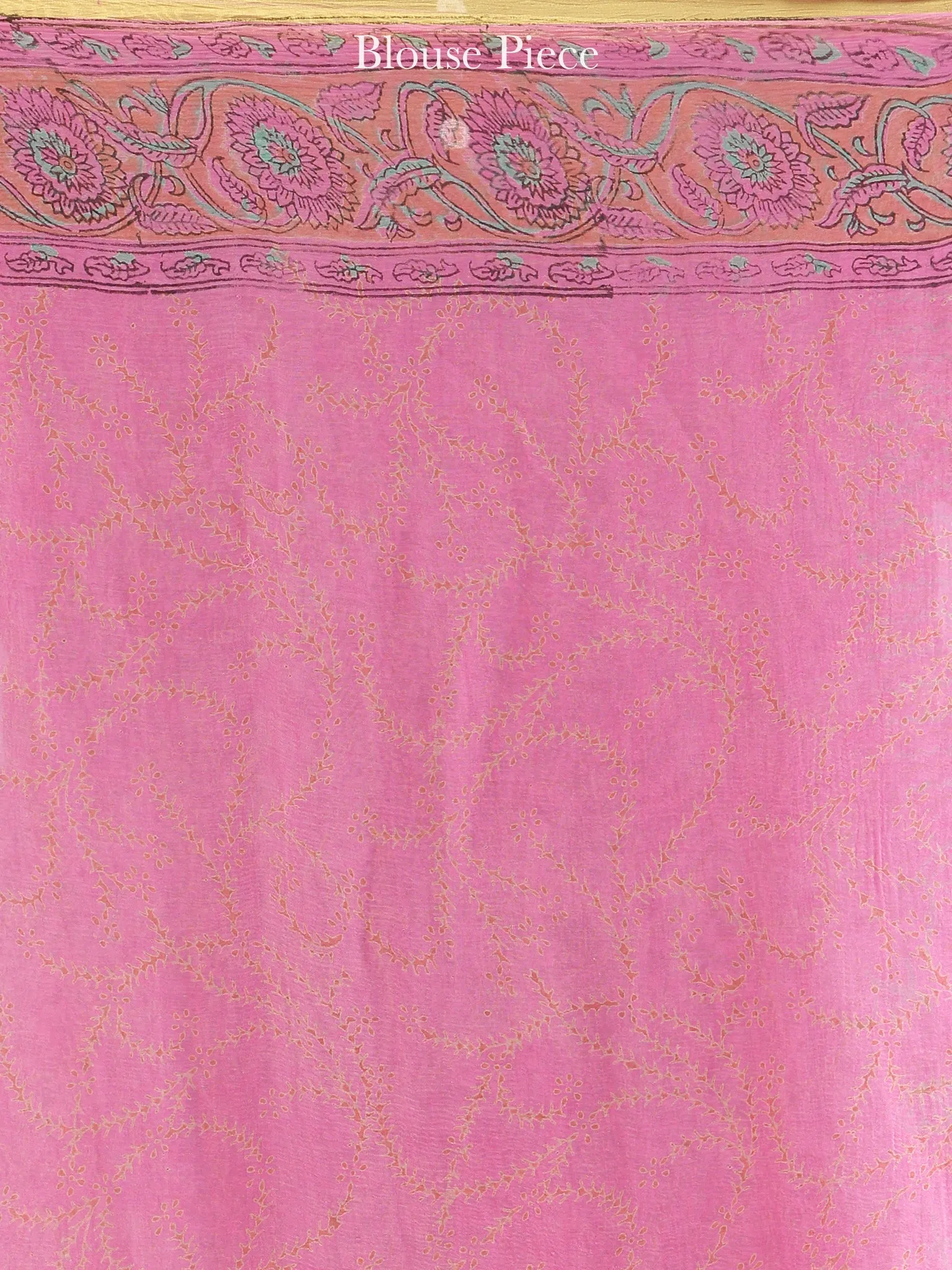 Pink Green Mustard Hand Block Printed Chiffon Saree with Zari Border - S031704616