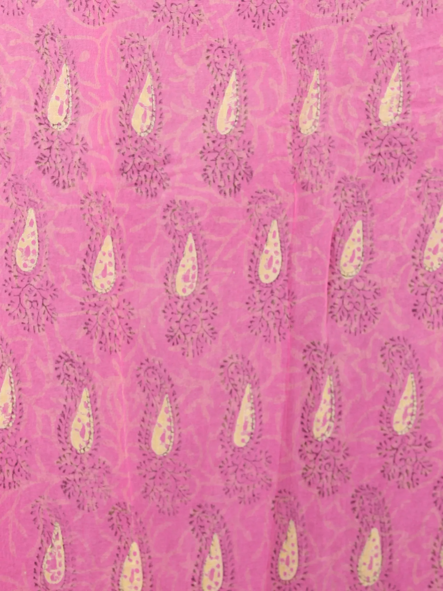 Pink Light Yellow Hand Block Printed Chiffon Saree with Zari Border - S031703416
