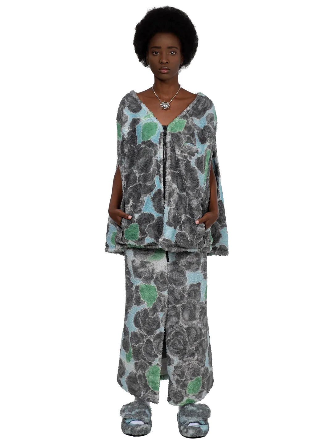 Pixel Roses Fleece Midi Skirt