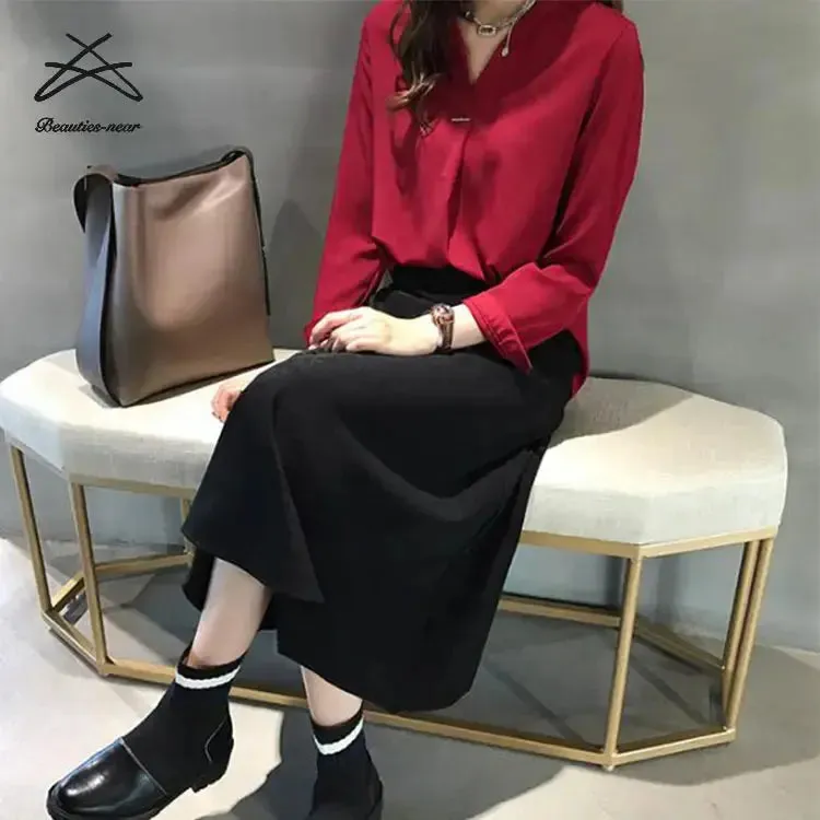 Plain ladies blouses chiffon tops casual shirts women v neck office formal business lady blouse