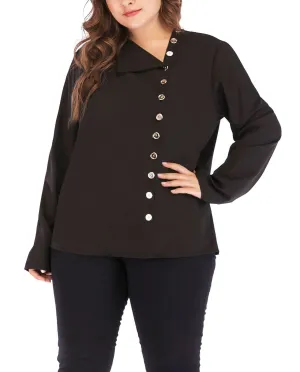 Plus Size Single-breasted Black Shirt Top