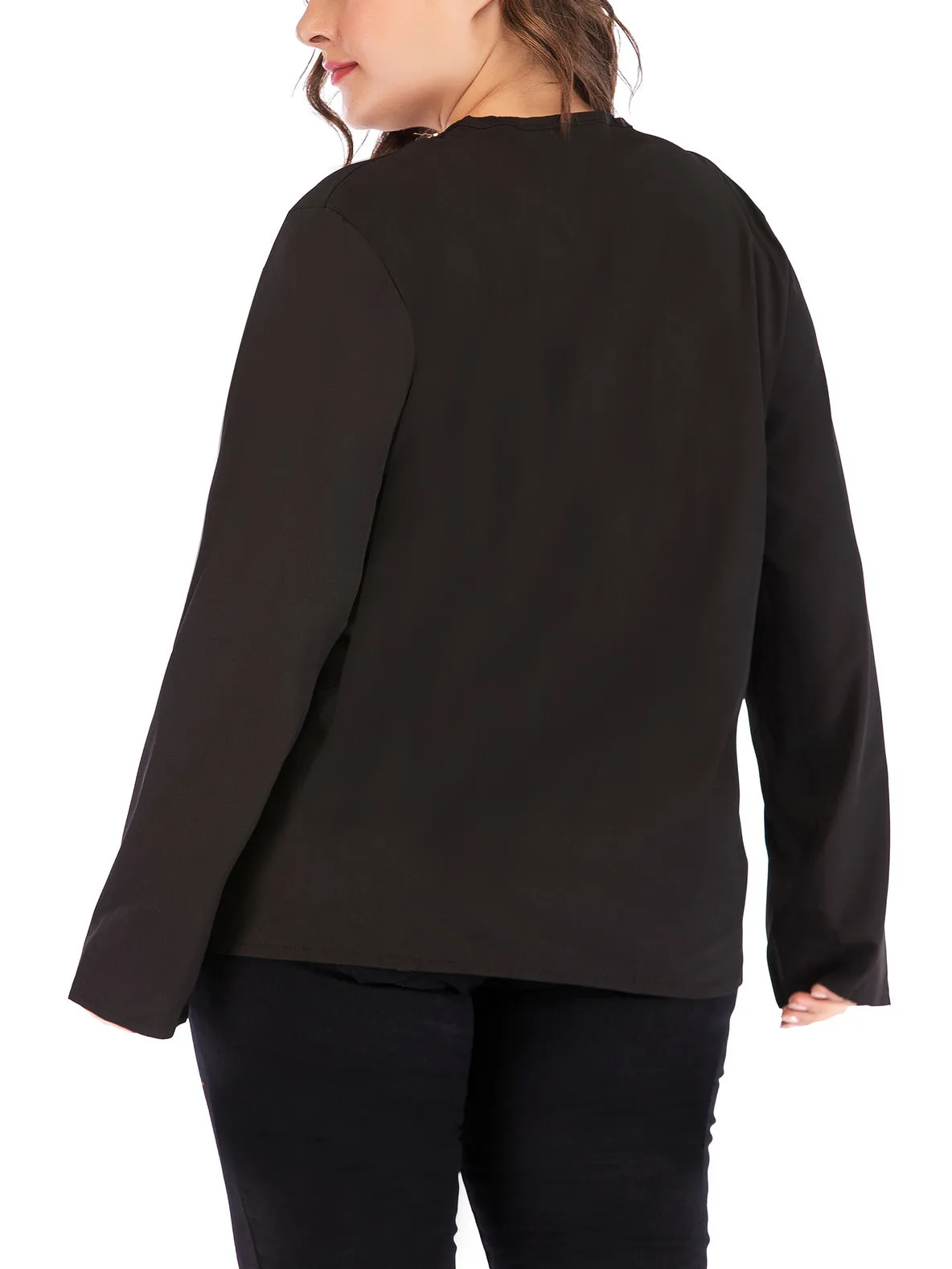 Plus Size Single-breasted Black Shirt Top