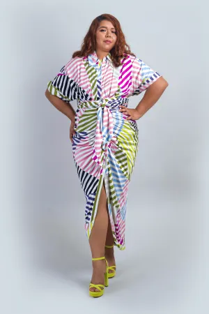 Plus Stripe Midi Shirt Dress