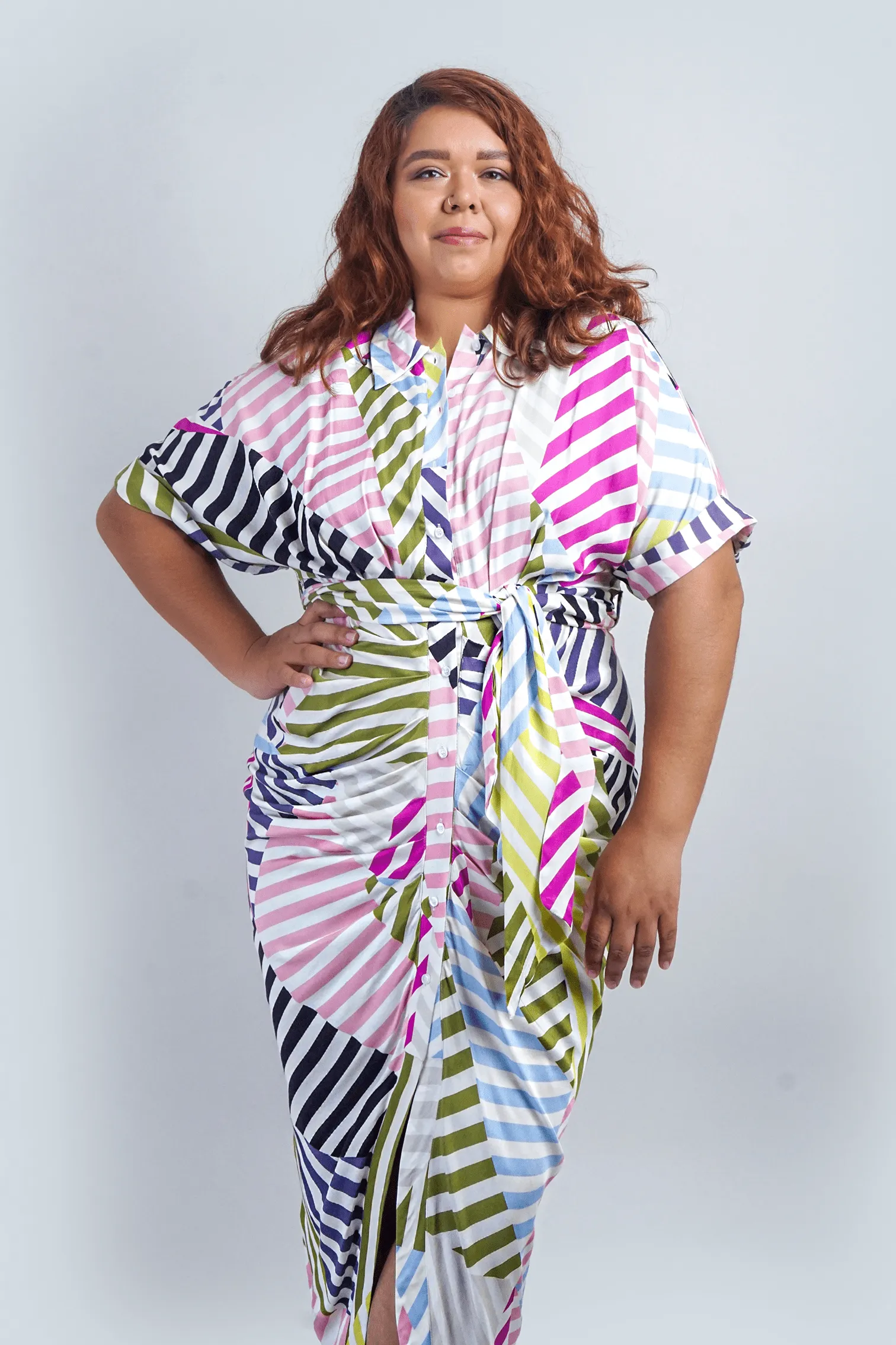 Plus Stripe Midi Shirt Dress
