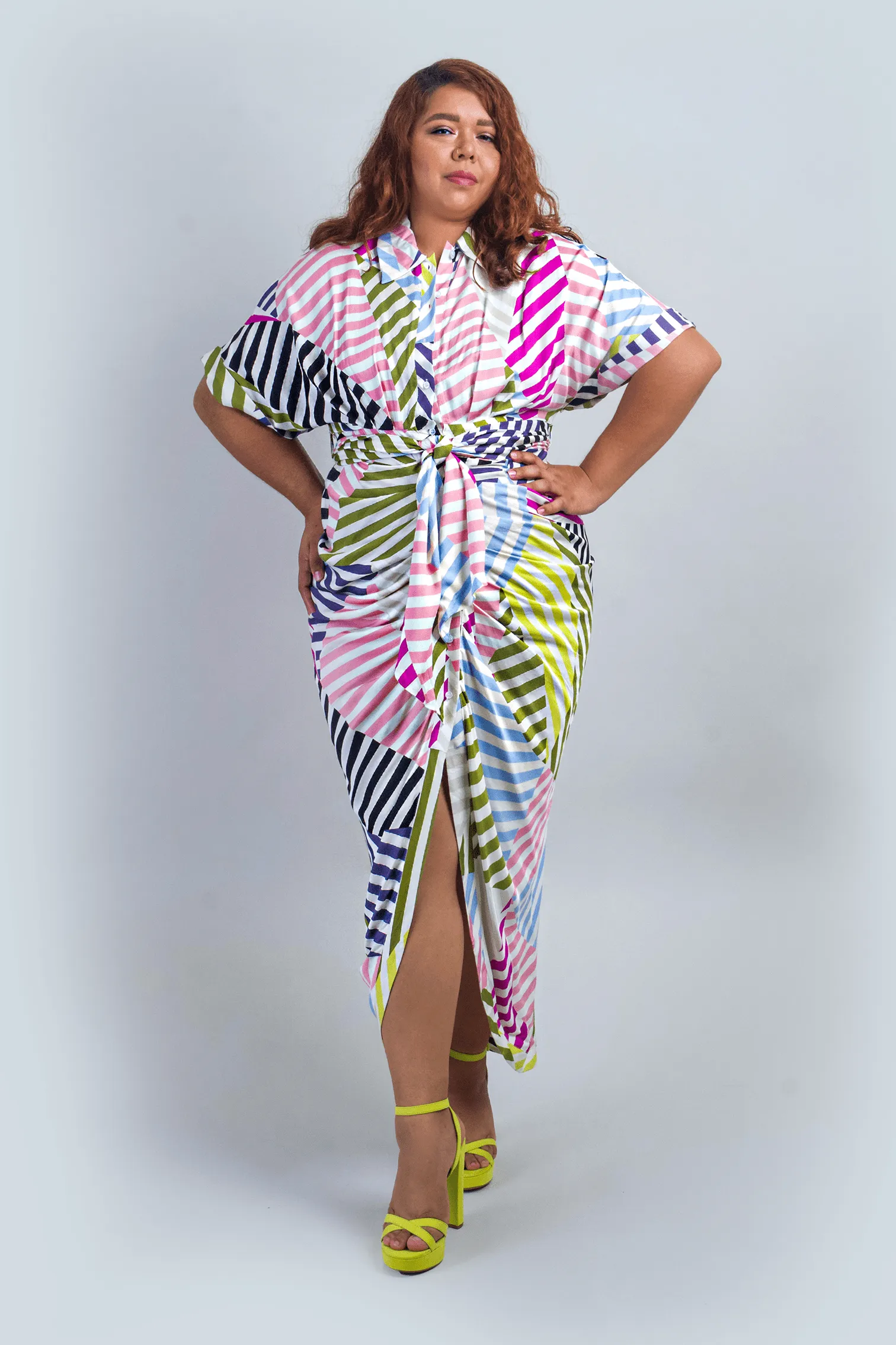 Plus Stripe Midi Shirt Dress