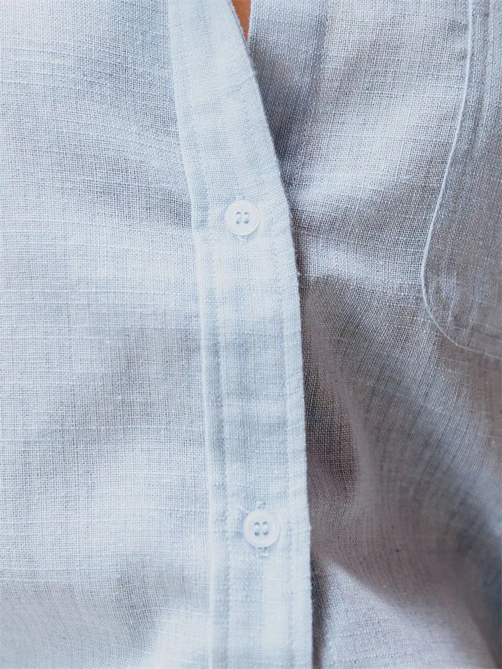 Pretty Turn Down Collar Linen Summer Women Shirts