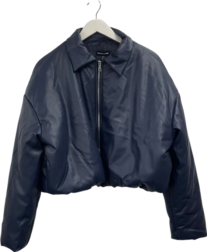 PrettyLittleThing Midnight Blue Faux Leather Collar Detail Puffer Jacket UK 12