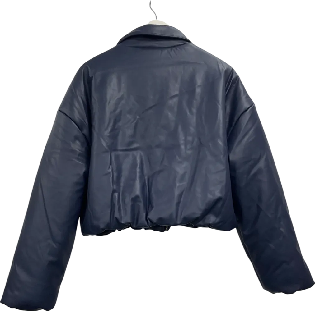 PrettyLittleThing Midnight Blue Faux Leather Collar Detail Puffer Jacket UK 12