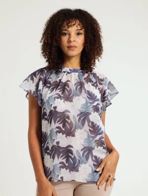 Printed Chiffon Blouse - Navy