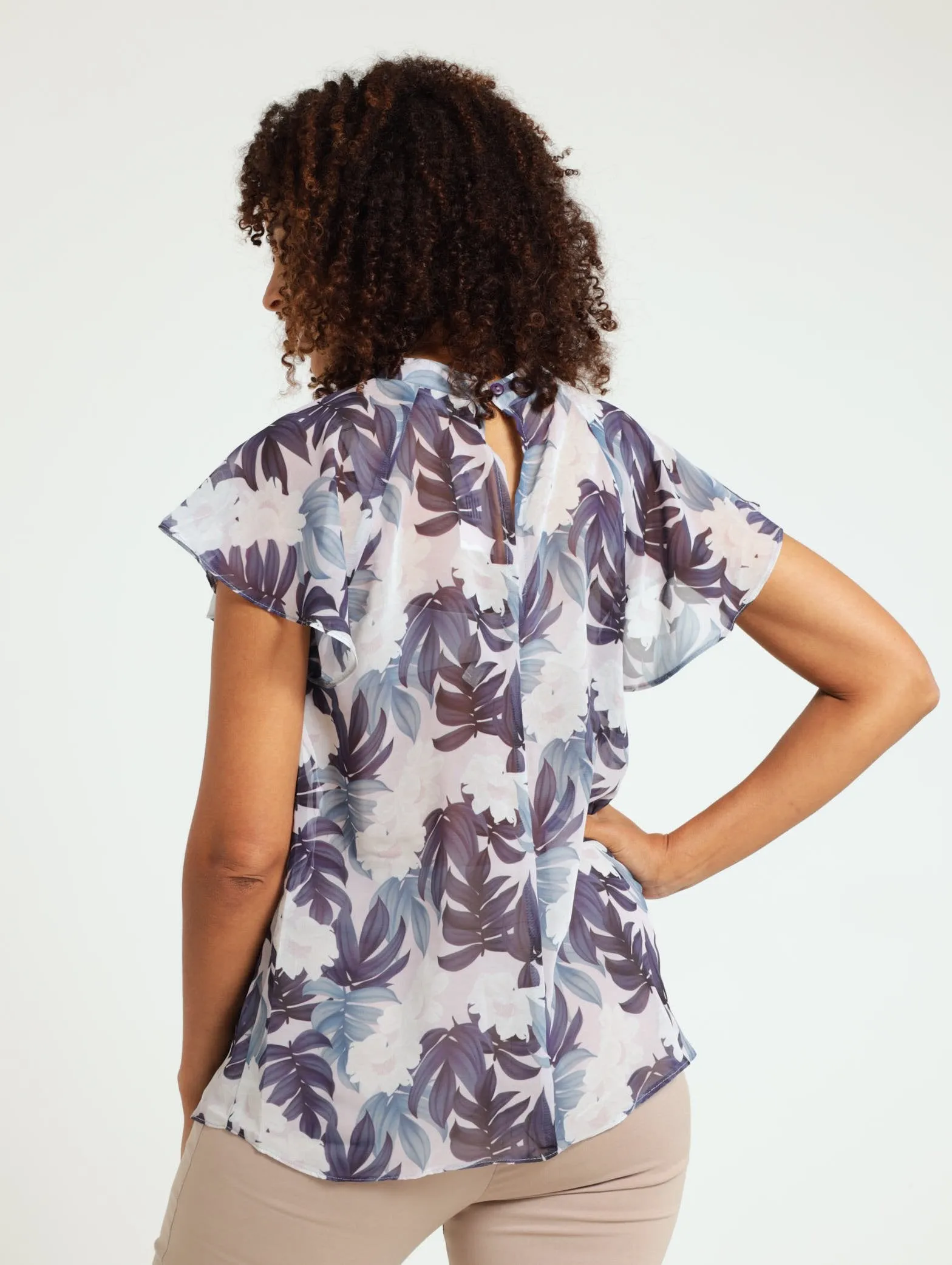 Printed Chiffon Blouse - Navy