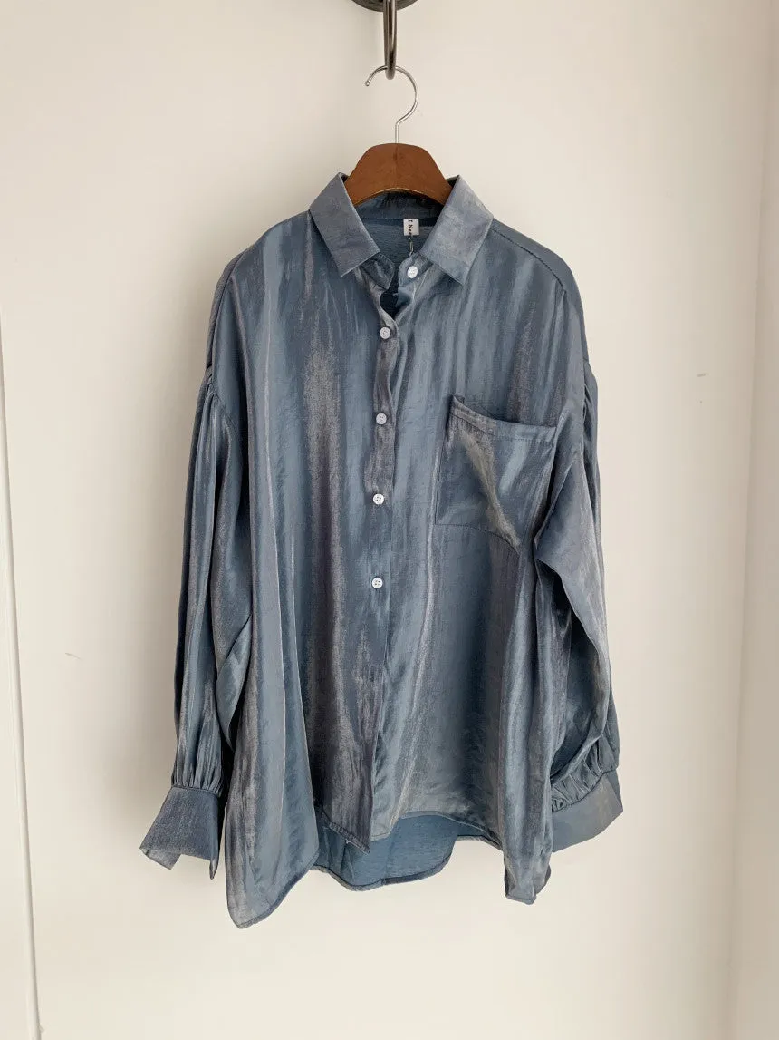 Puff Sleeves Single-breasted Gradient Loose Blouses