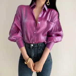 Puff Sleeves Single-breasted Gradient Loose Blouses