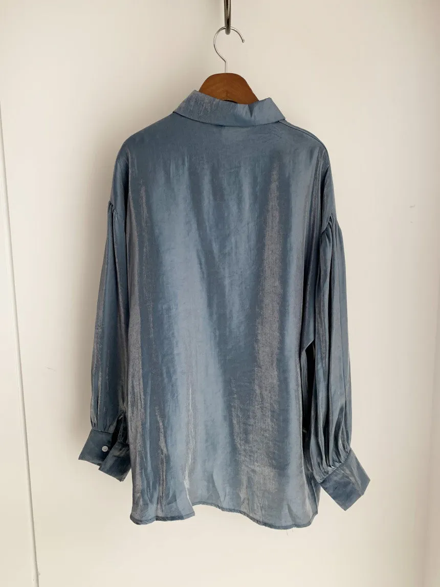 Puff Sleeves Single-breasted Gradient Loose Blouses