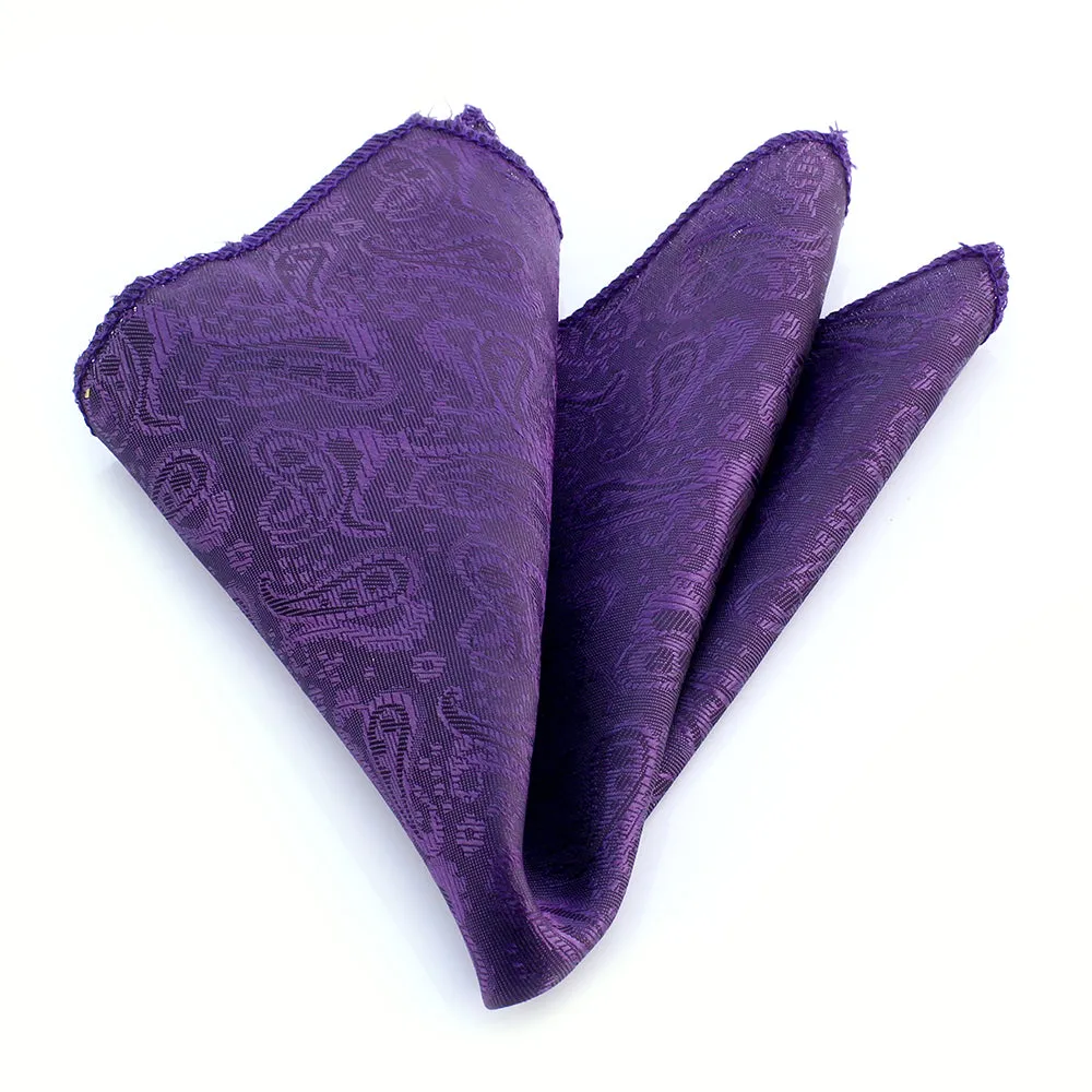 Purple Solid Paisley Mens Pocket Square - Premium Silk Handkerchiefs for Suits