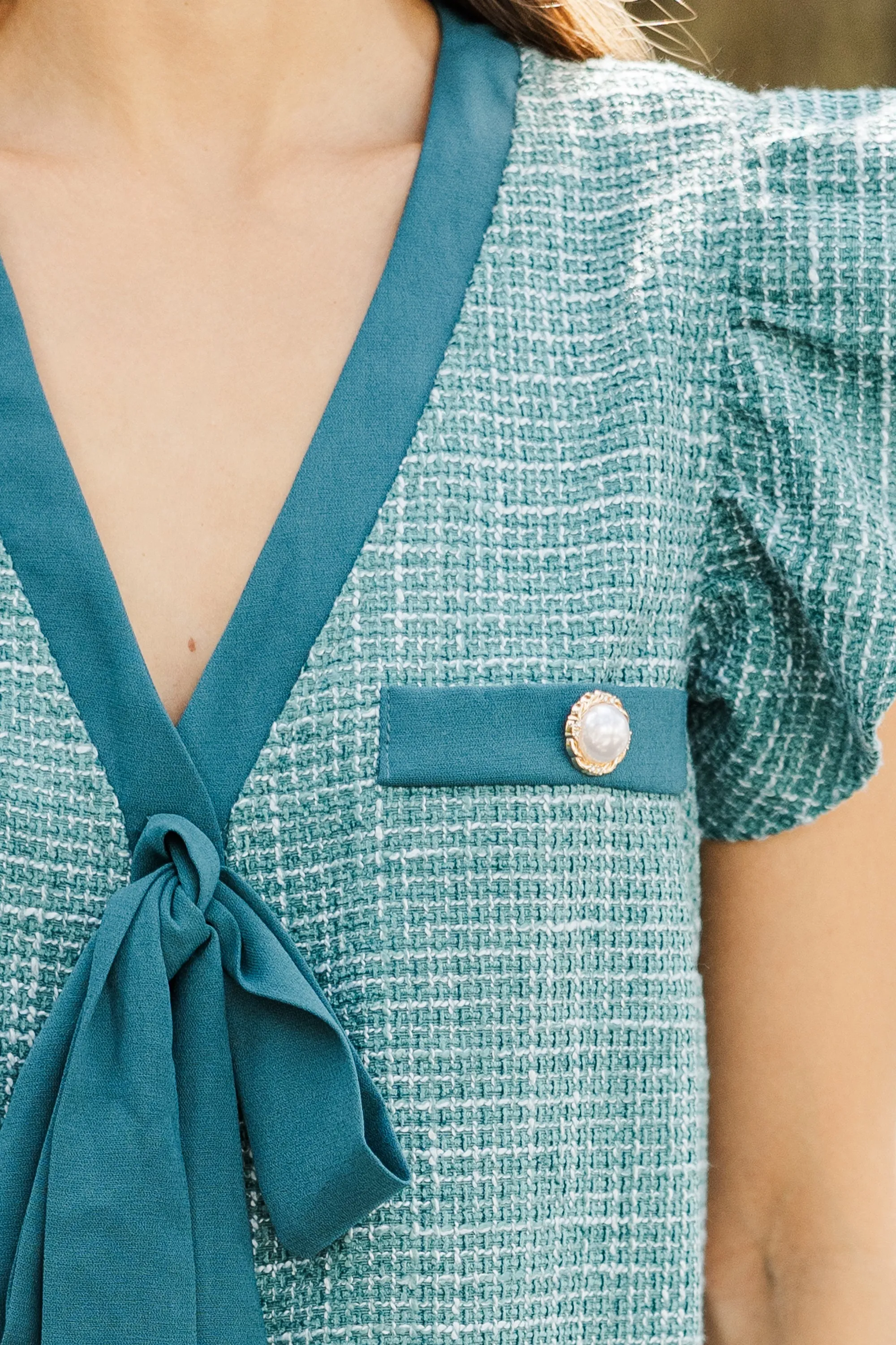 Queen's Calling Dark Green Tweed Shift Dress