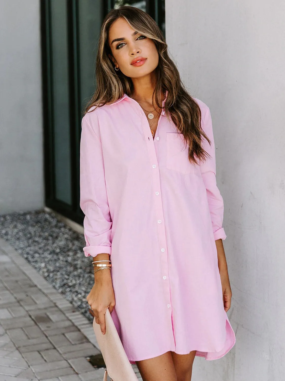 Raelynn Button Up Collared Neck Long Sleeve Shirt Dress