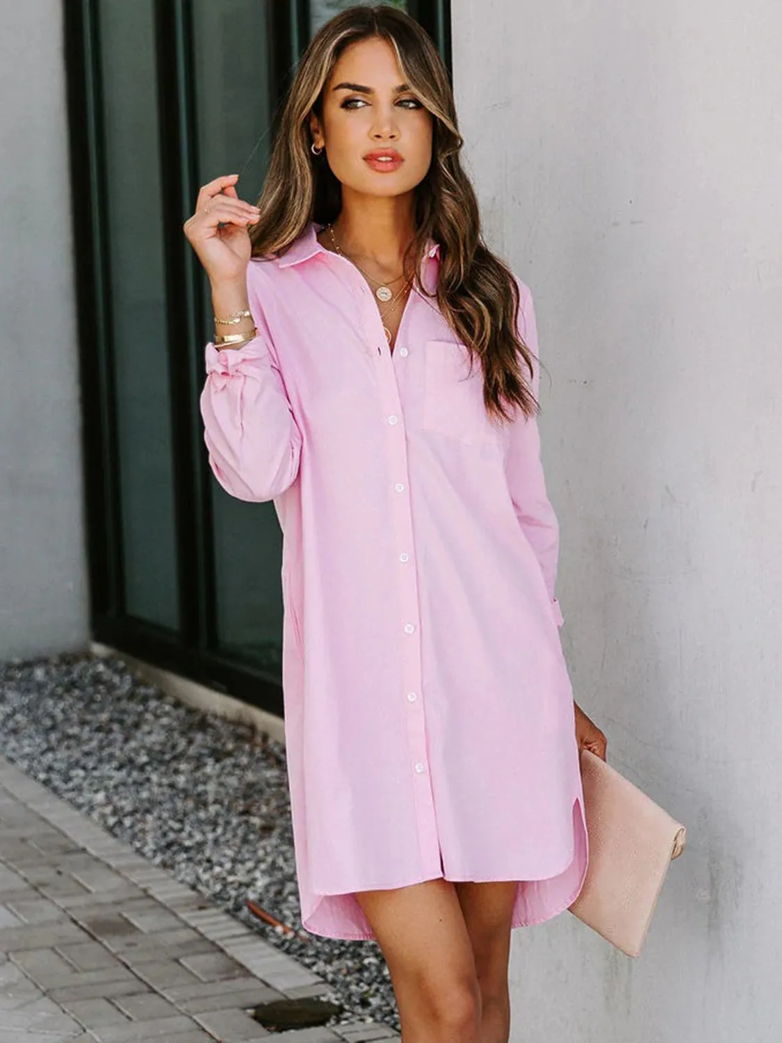 Raelynn Button Up Collared Neck Long Sleeve Shirt Dress