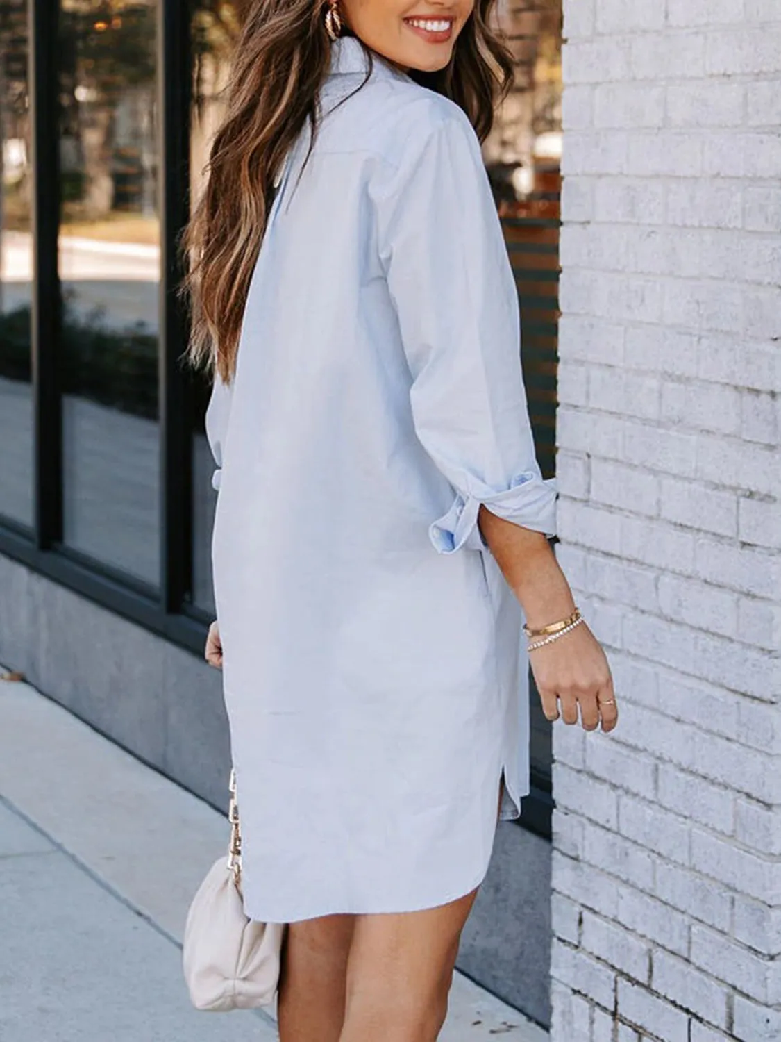 Raelynn Button Up Collared Neck Long Sleeve Shirt Dress