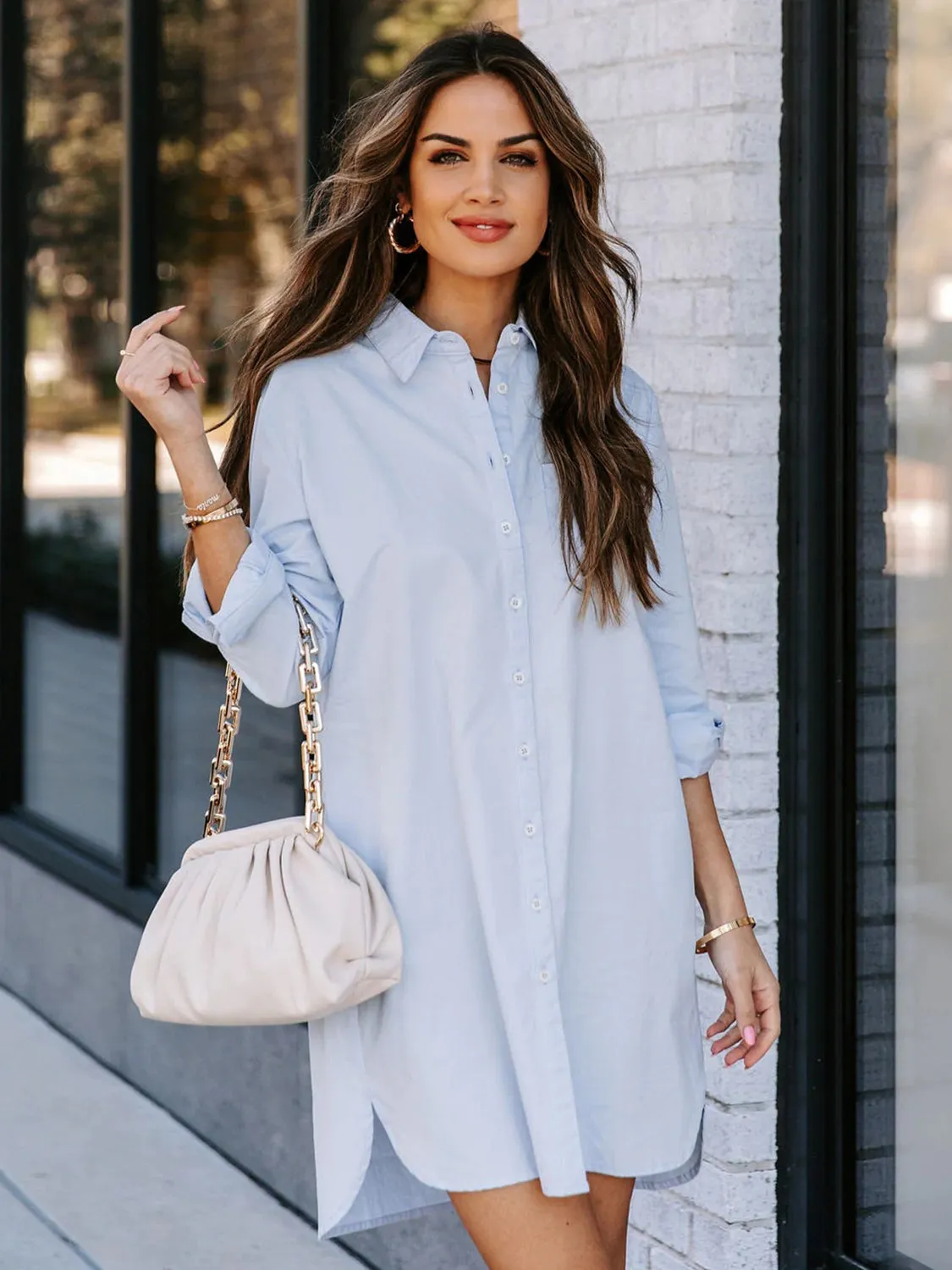 Raelynn Button Up Collared Neck Long Sleeve Shirt Dress