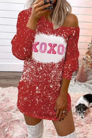 Red XOXO Tie Dye Embroidered Sequin Shift Mini Dress
