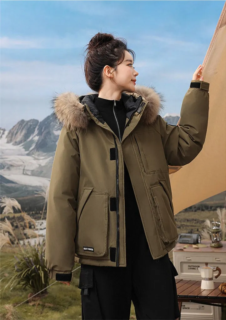 Relaxed-fit Hooded Parka for Women with Stain-resistant Material