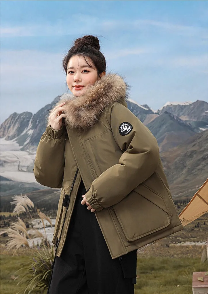 Relaxed-fit Hooded Parka for Women with Stain-resistant Material