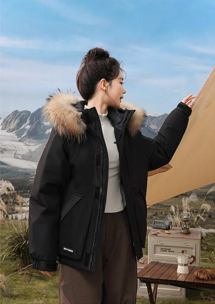 Relaxed-fit Hooded Parka for Women with Stain-resistant Material