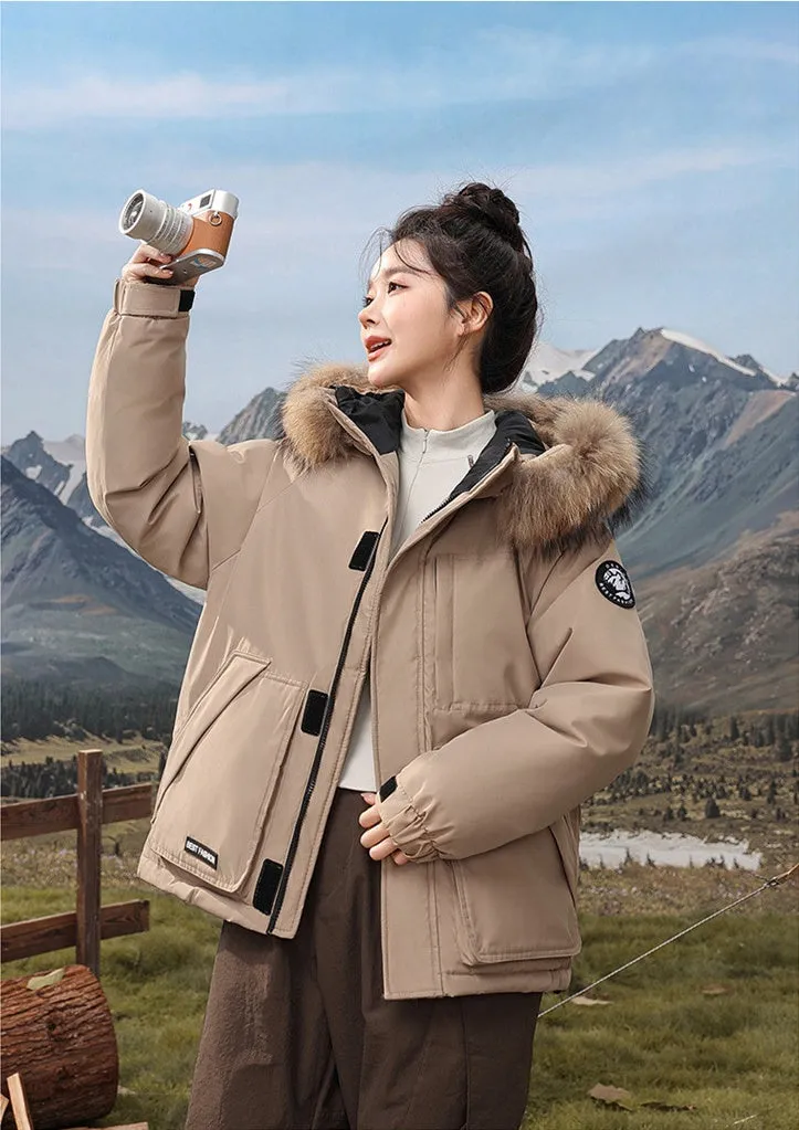 Relaxed-fit Hooded Parka for Women with Stain-resistant Material