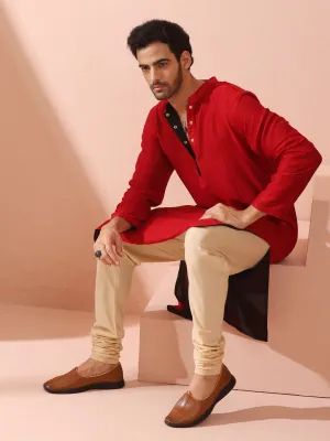 Reversable Connoisseur Red Black Kurta With Snaps