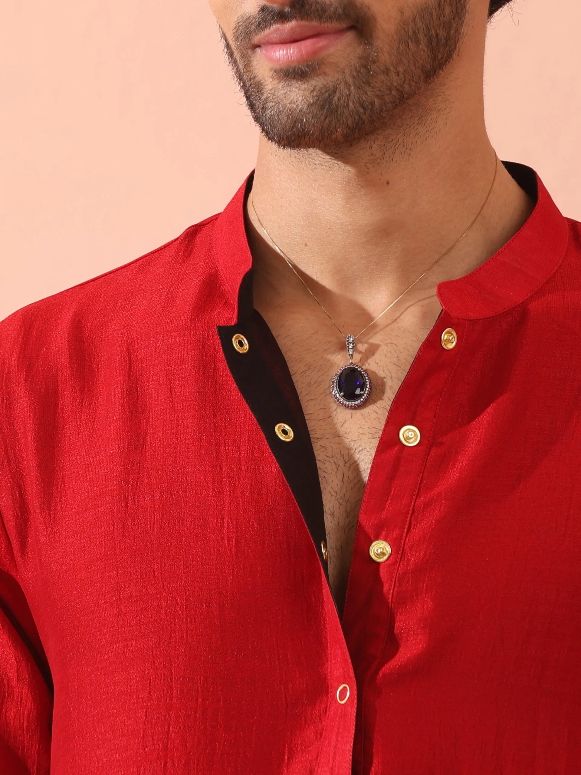 Reversable Connoisseur Red Black Kurta With Snaps