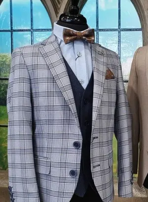 SALE 1880 Club Boys Navy & Tan Check Blazer:- 122 15168 27 Age 5