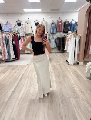 Satin Dove Midi Slip Skirt