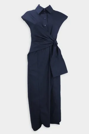 Self-tie Belted Shirt Dress in Navy
