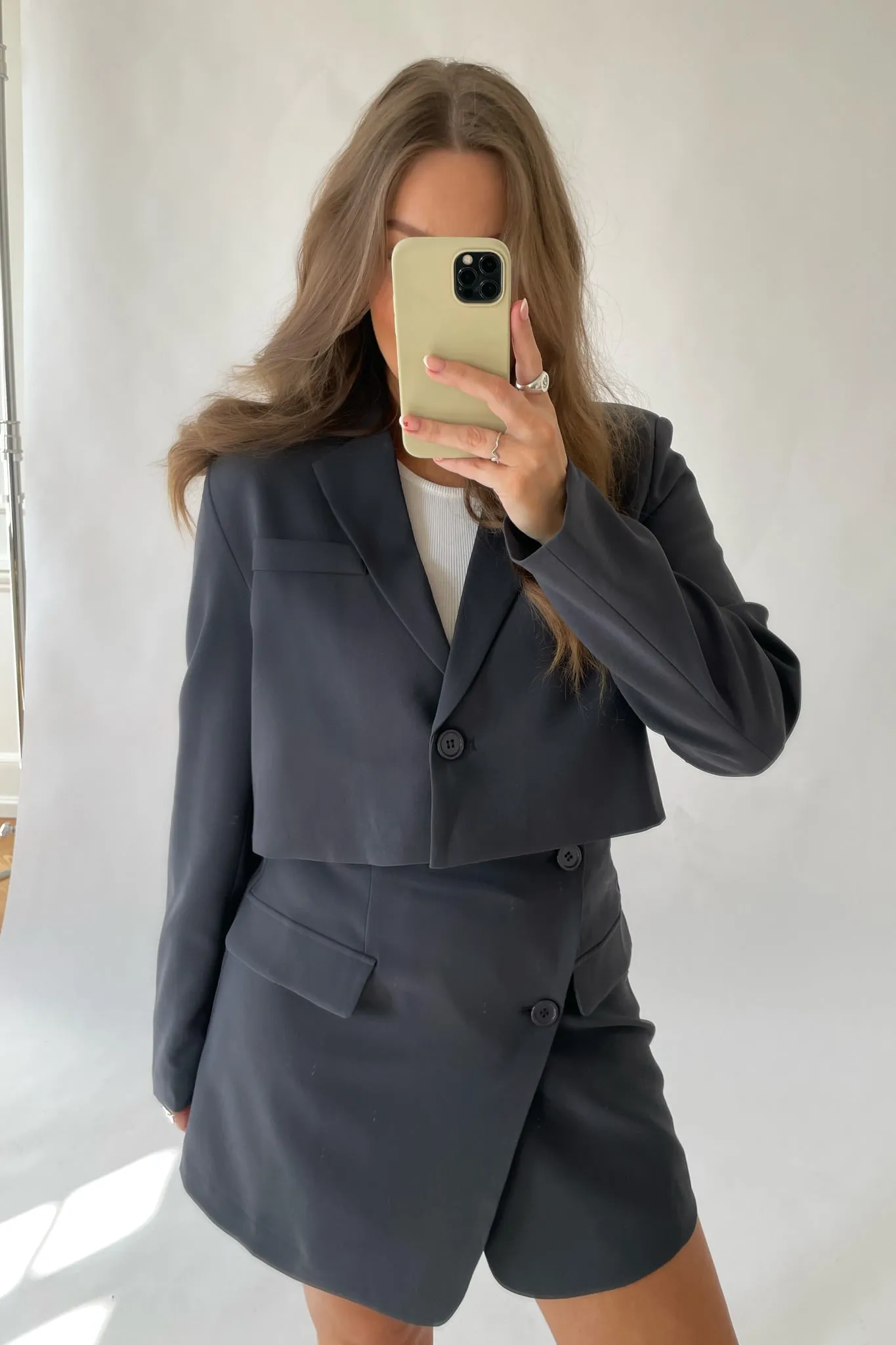 SelmaIC Cropped Blazer - Grå